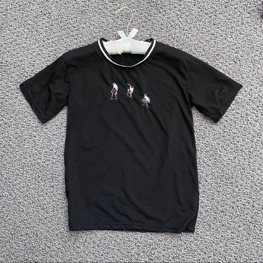 Black Skater Skateboarding Embroidered Tee